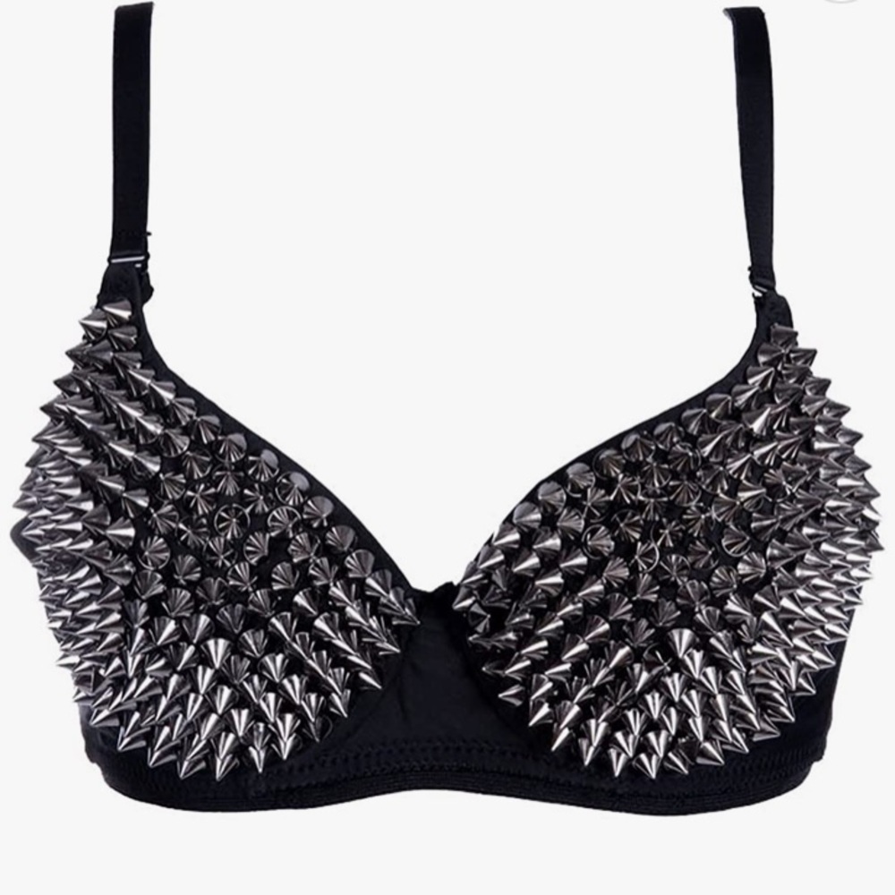 New 🖤 Womens Sexy Metallic Spike Studded Rivet Bra Punk Push Up Tops Lingerie